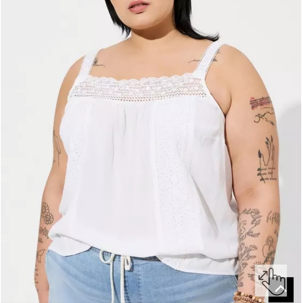 Torrid Washable Gauze Flowy Crochet Trim Cami